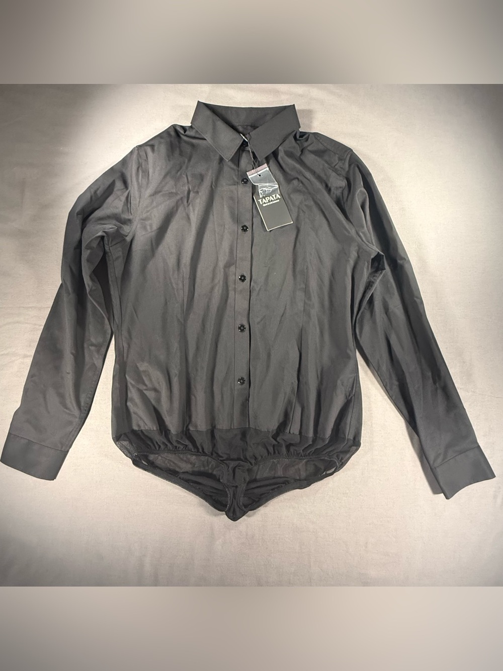 TAPATA Black Long Sleeve Collared Bodysuit Button Front Shirt Top S NWT